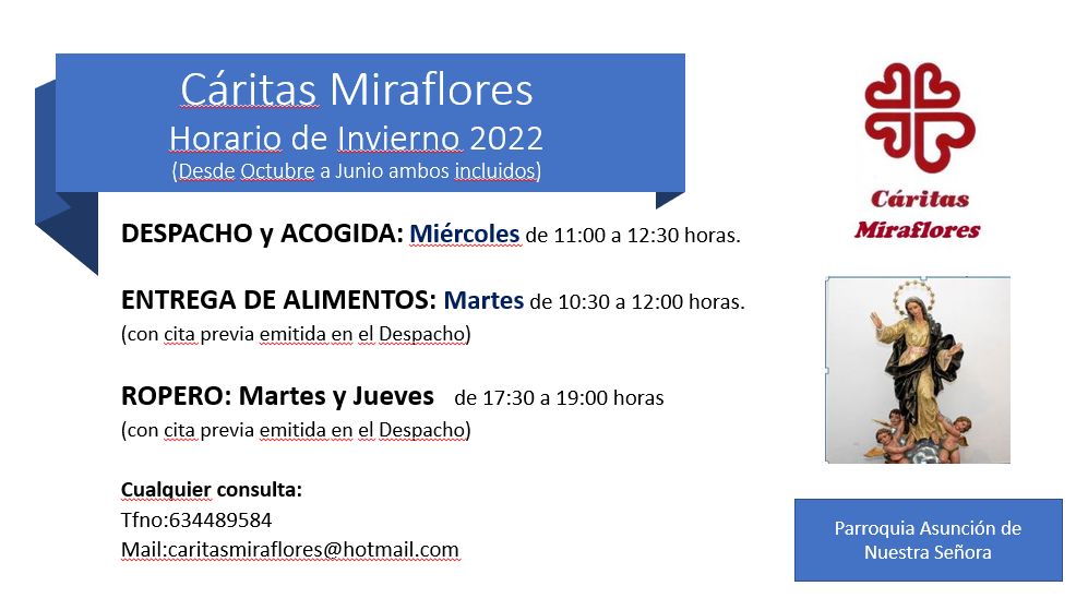Horarios Cáritas Miraflores invierno 2022 2023