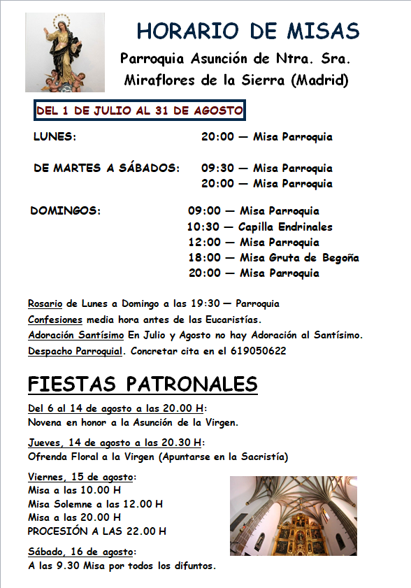 Horario Misas Verano 2025