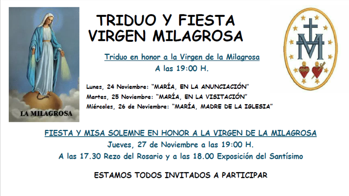 TRIDUO y FIESTA VIRGEN MILAGROSA