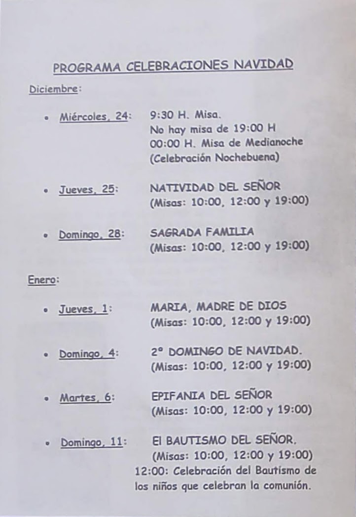 HORARIOS DE NAVIDAD 2025