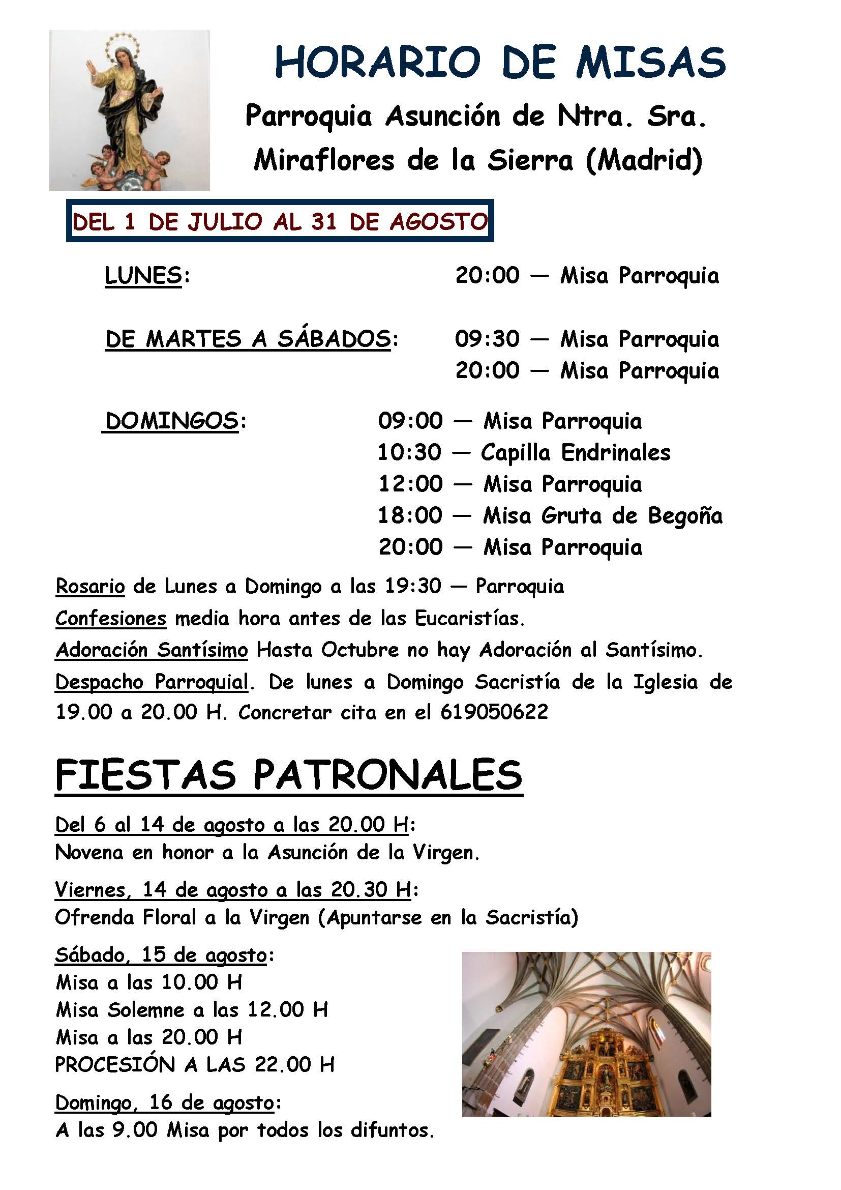 HORARIOS MISAS verano